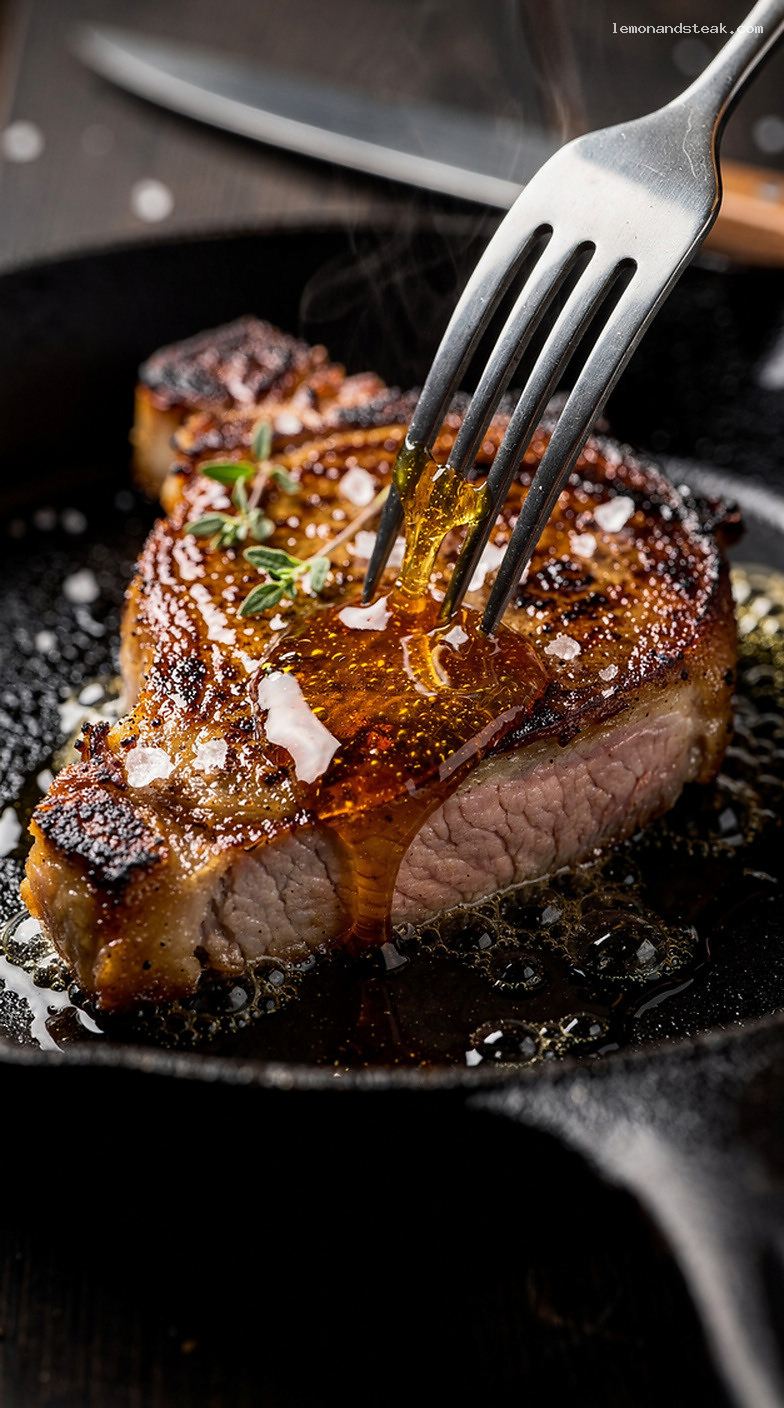 Pan-Seared Pork Chops With Honey Butter Glaze – Closeup