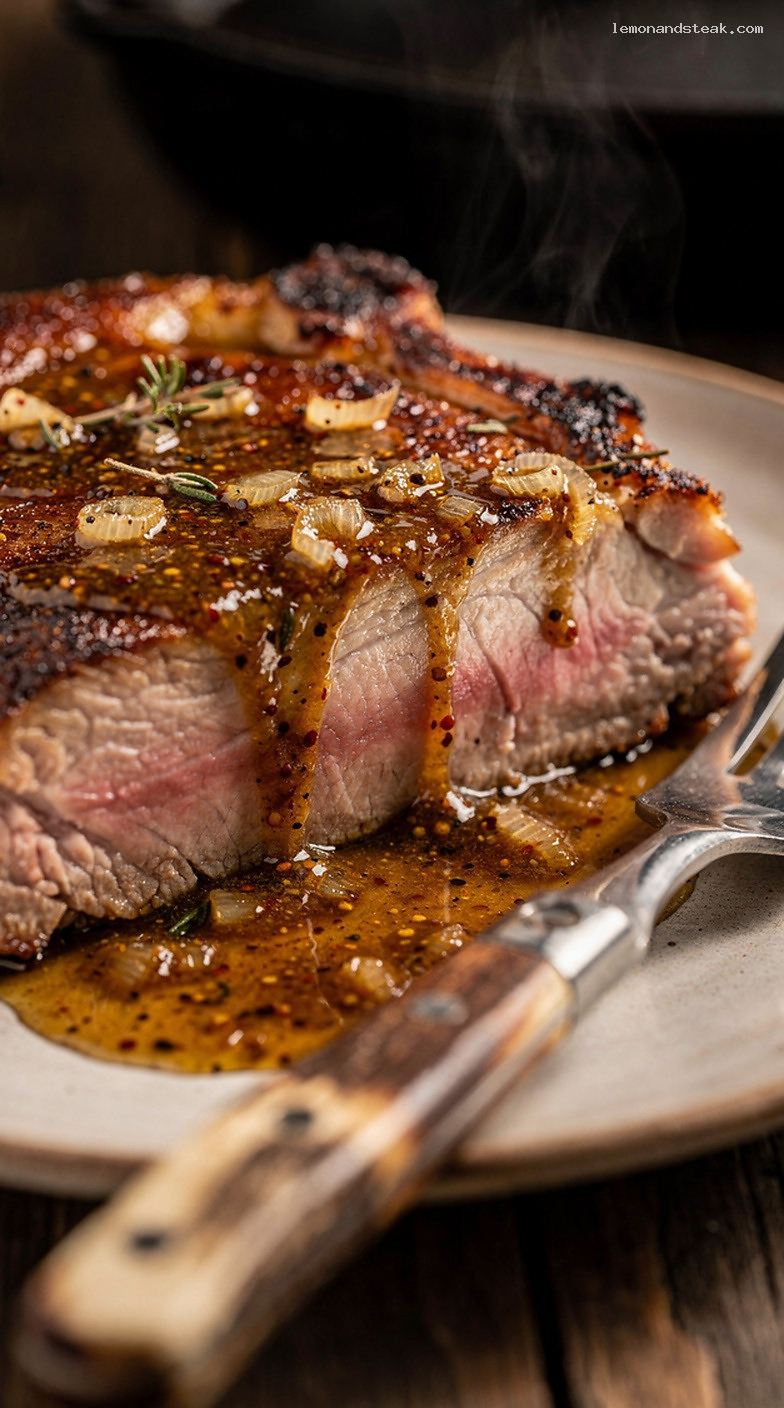 Pan-Seared Pork Chops With Maple Dijon Pan Sauce – Closeup