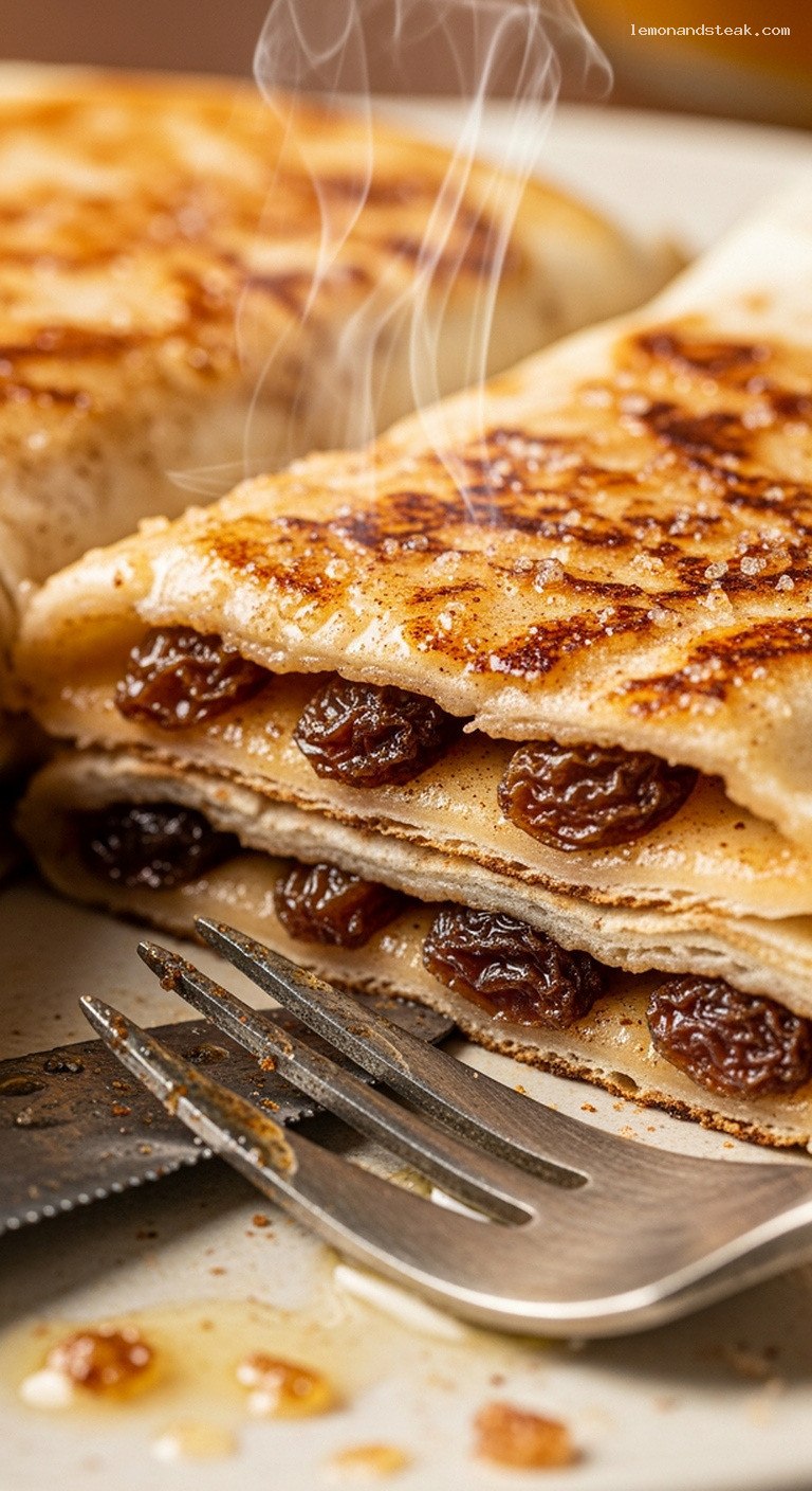 Pan-Toasted Cinnamon Raisin Tortilla Folds – Closeup