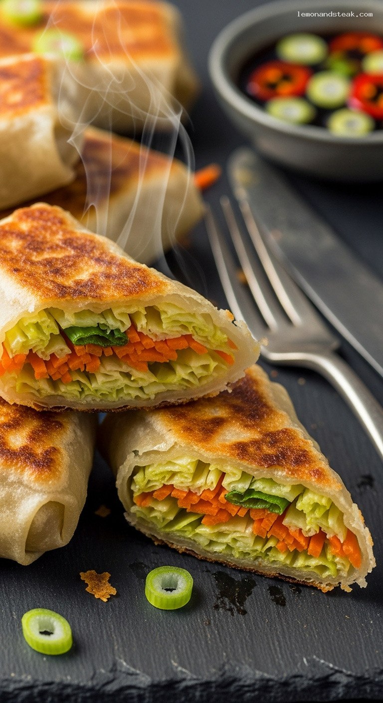 Pan-Toasted Crunchy Veggie Spring Roll Snacks – Closeup