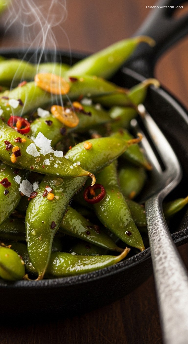 Pan-Warmed Garlic Chili Edamame Bowl – Closeup