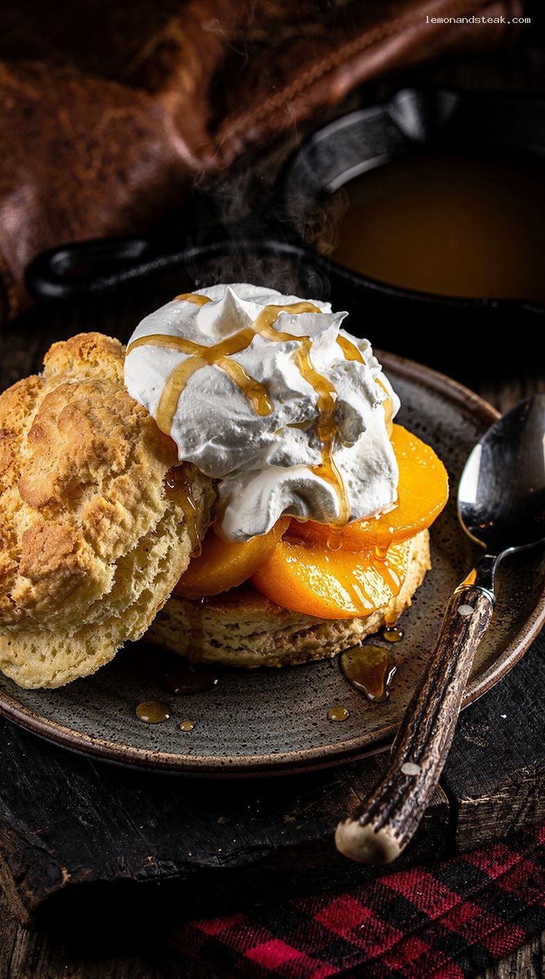 Peach Cream Shortcake With Warm Vanilla Syrup