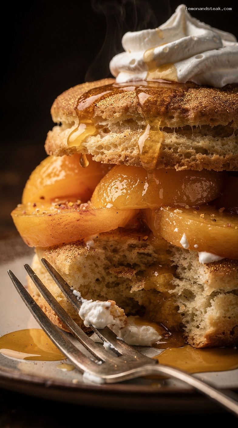 Peach Shortcake with Cinnamon Sugar Biscuits and Vanilla Cream – Closeup