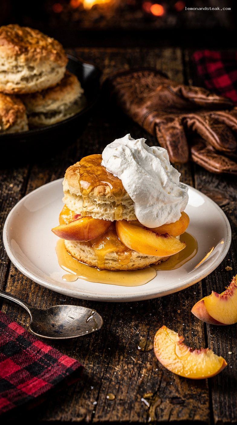 Peach Shortcake with Honey Butter Biscuits and Whipped Cream