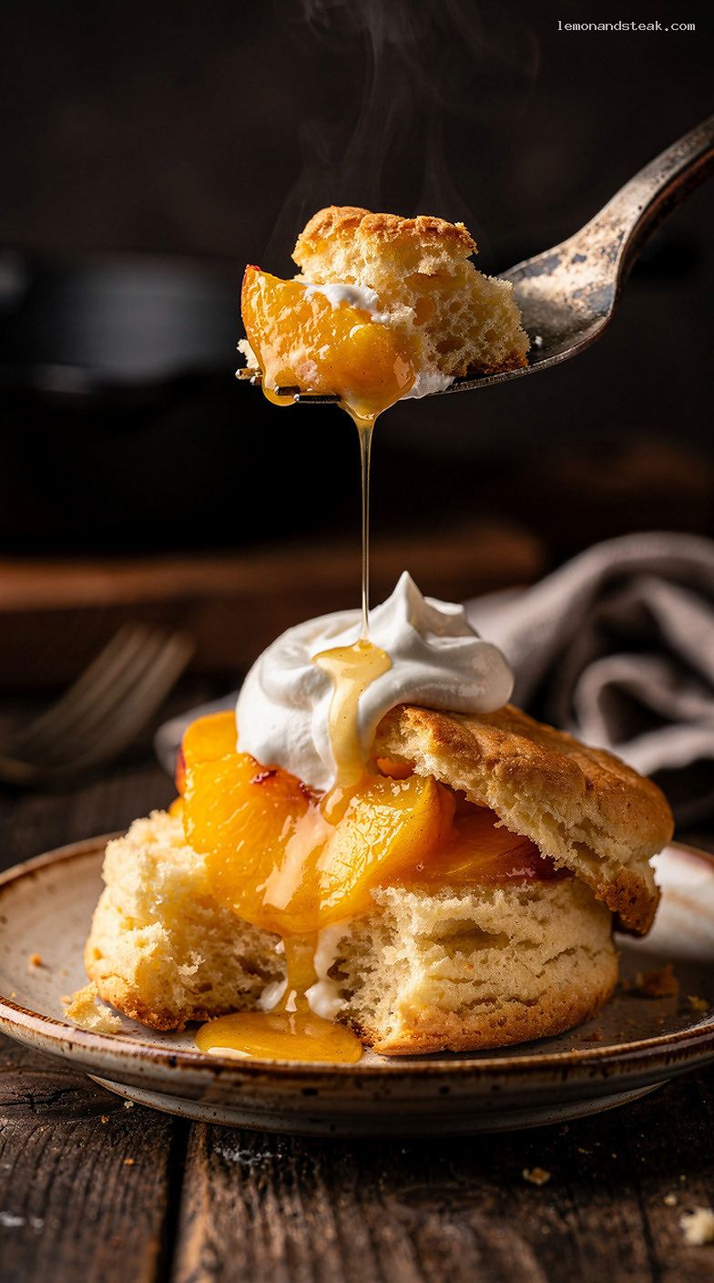 Peach Shortcake with Vanilla Sour Cream Biscuits – Closeup