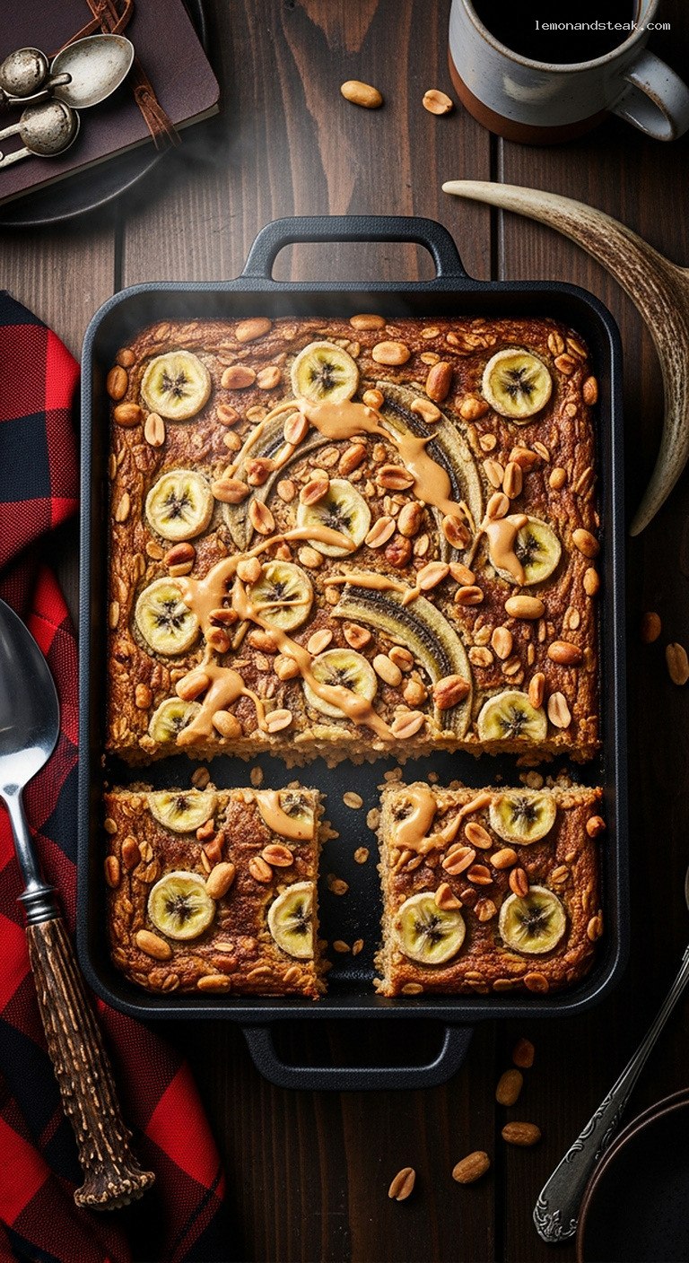 Peanut Butter Banana Baked Oatmeal Casserole