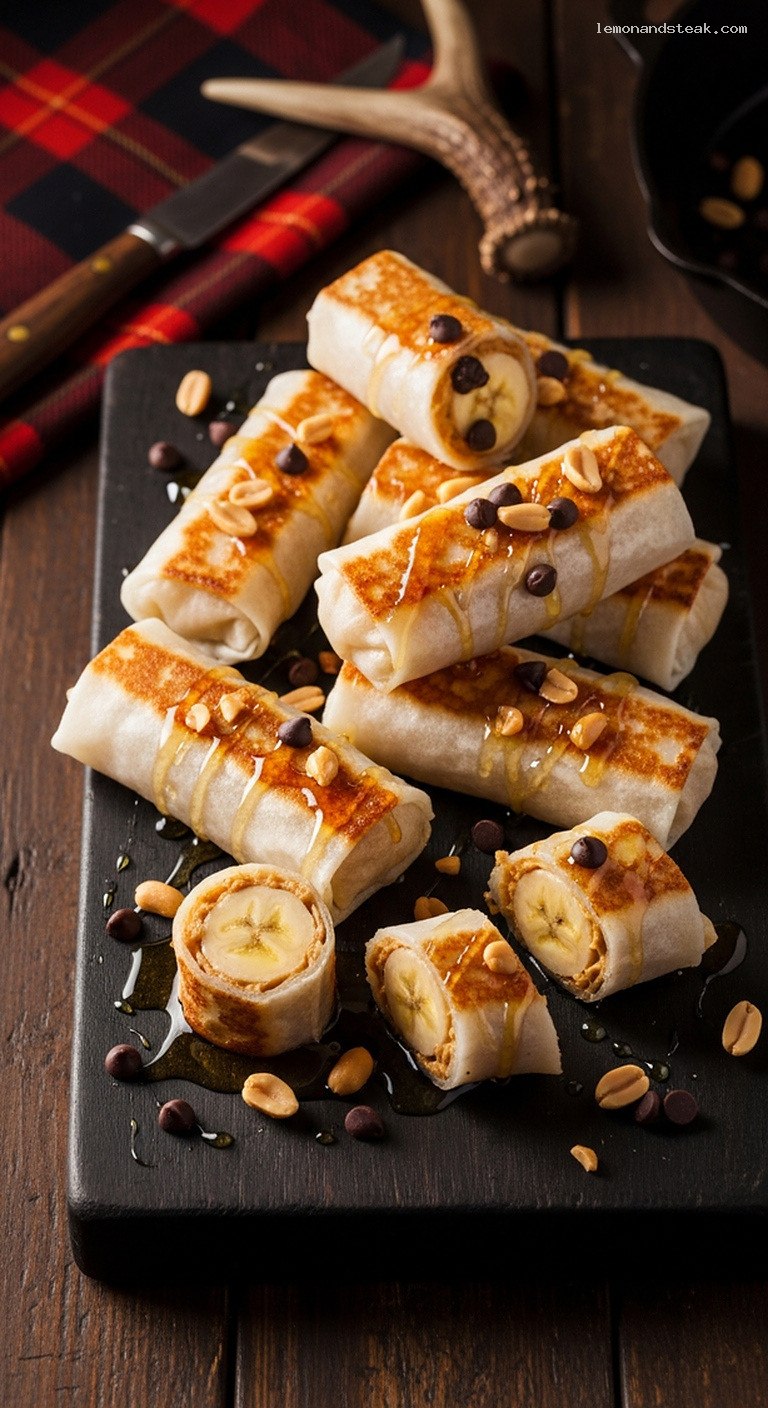 Peanut Butter Banana Spring Rolls With Honey Drizzle