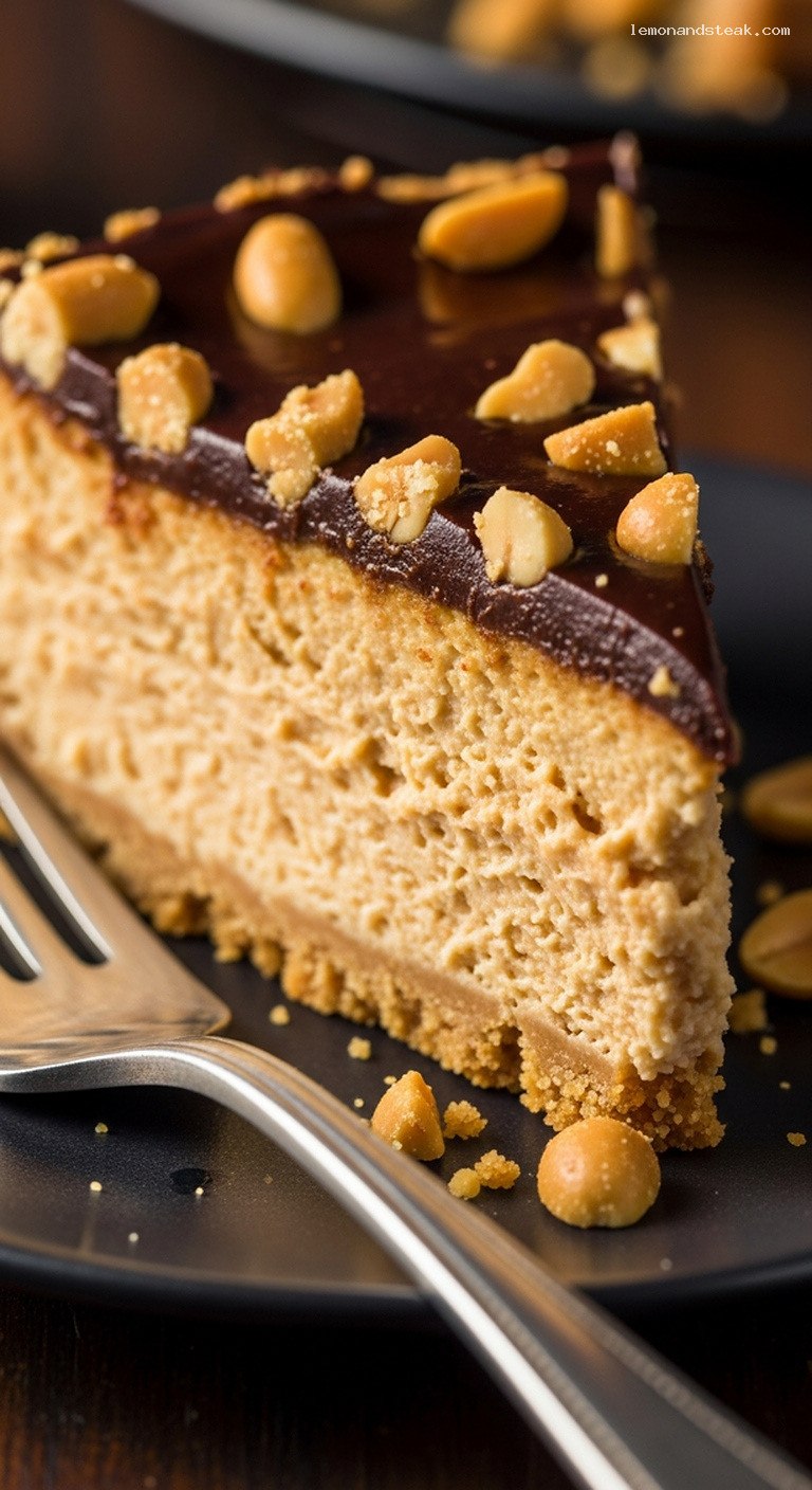 Peanut Butter Cheesecake Pie with Chocolate Ganache – Closeup