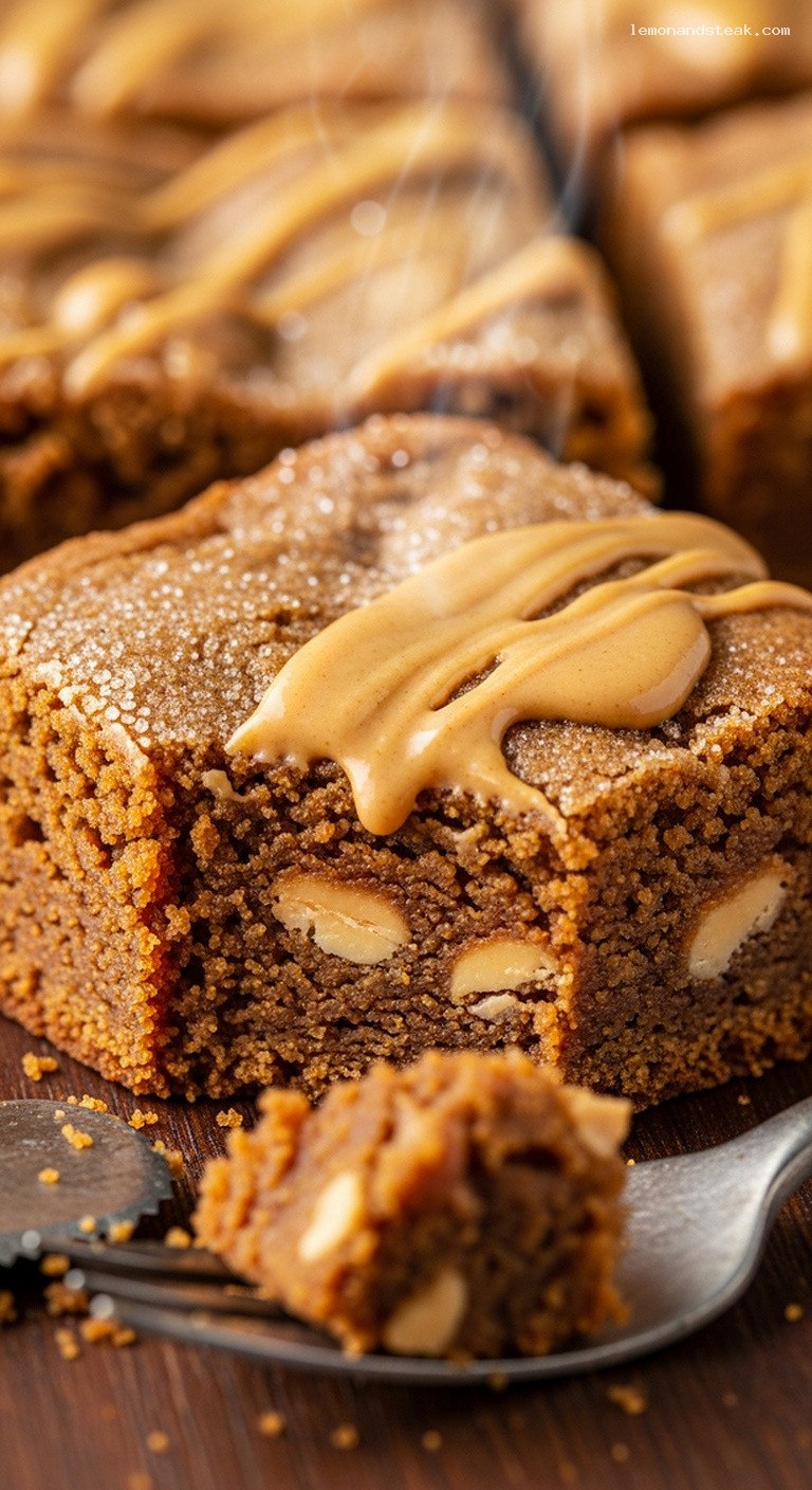 Peanut Butter Gingerbread Cookie Bars with Holiday Spice – Closeup