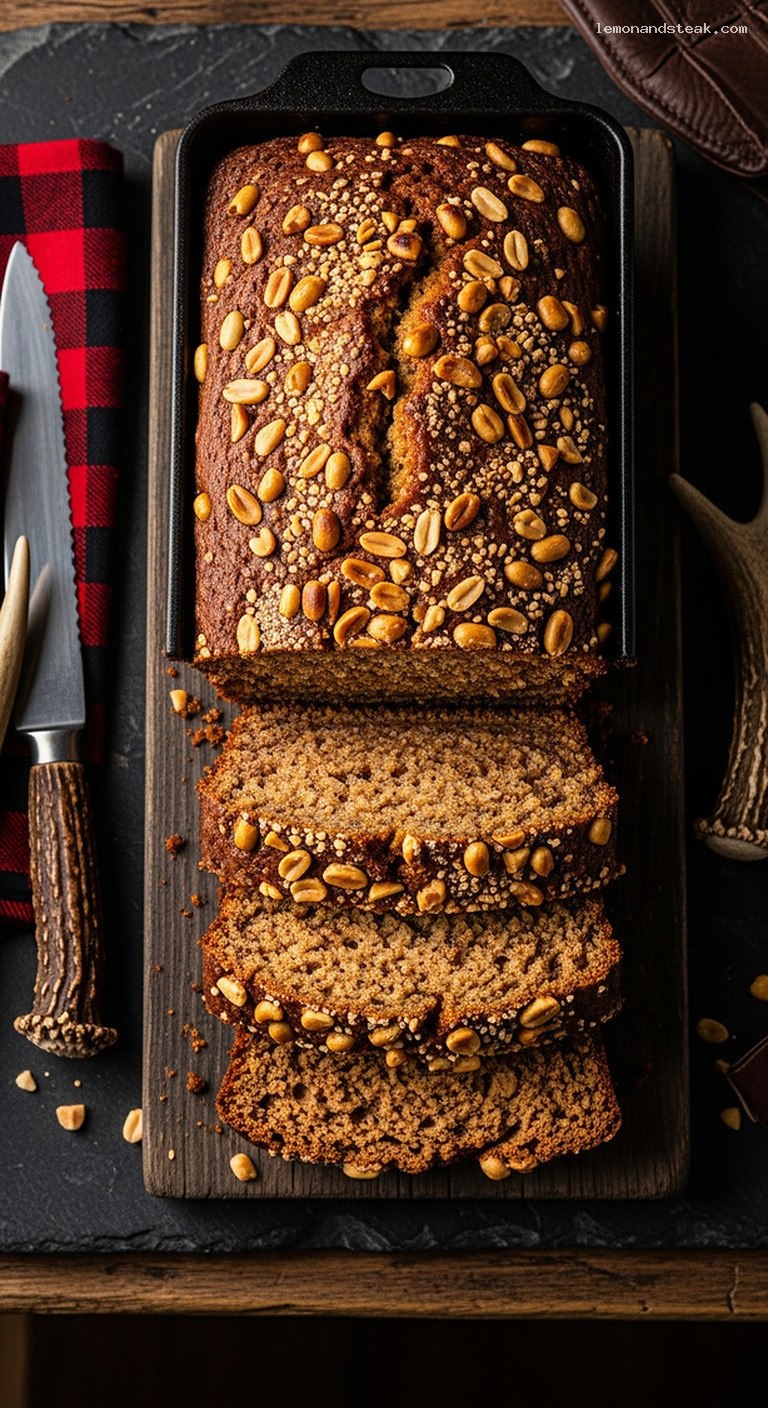 Peanut Butter Spiced Banana Bread with Crunchy Peanuts