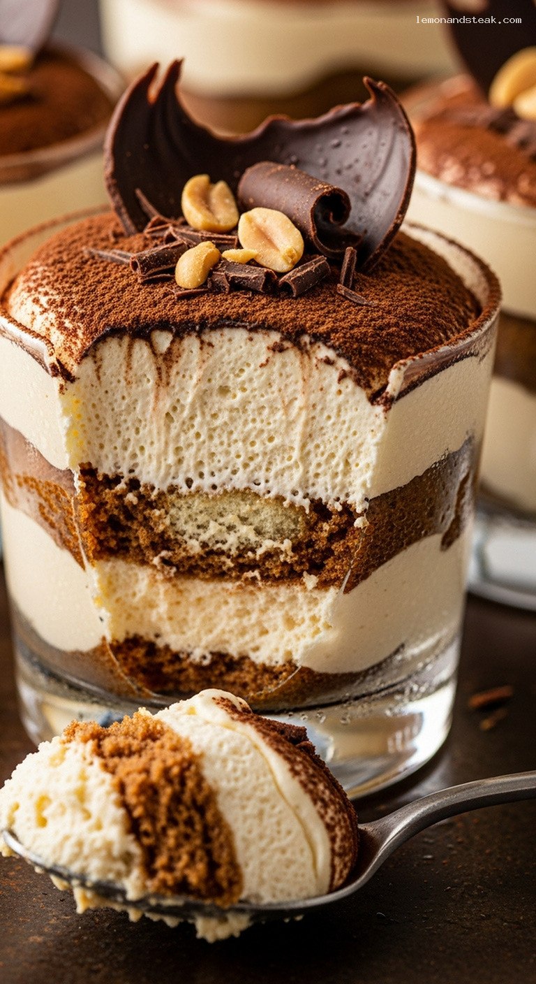 Peanut Butter Tiramisu Parfaits With Mascarpone And Chocolate – Closeup