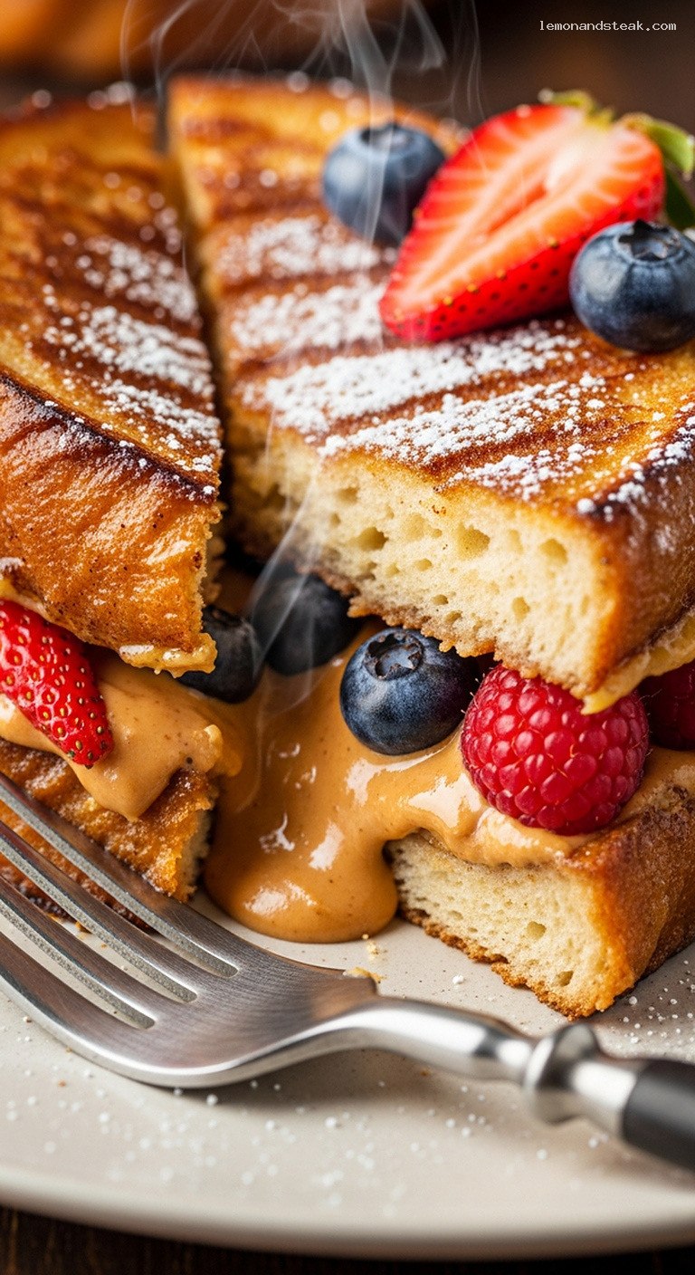 Peanut Butter–Stuffed French Toast with Fresh Berries – Closeup