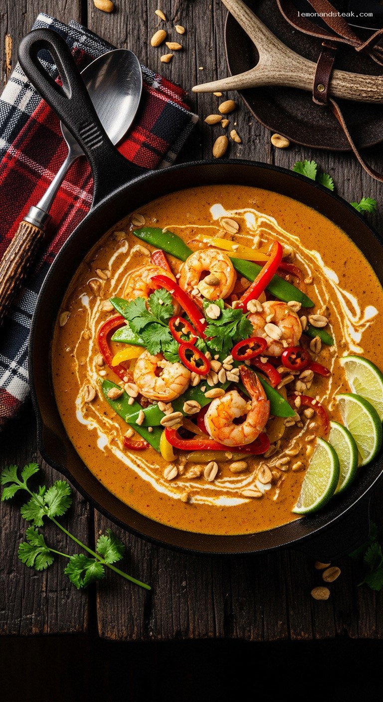 Peanut Coconut Shrimp Curry with Lemongrass and Lime Leaves