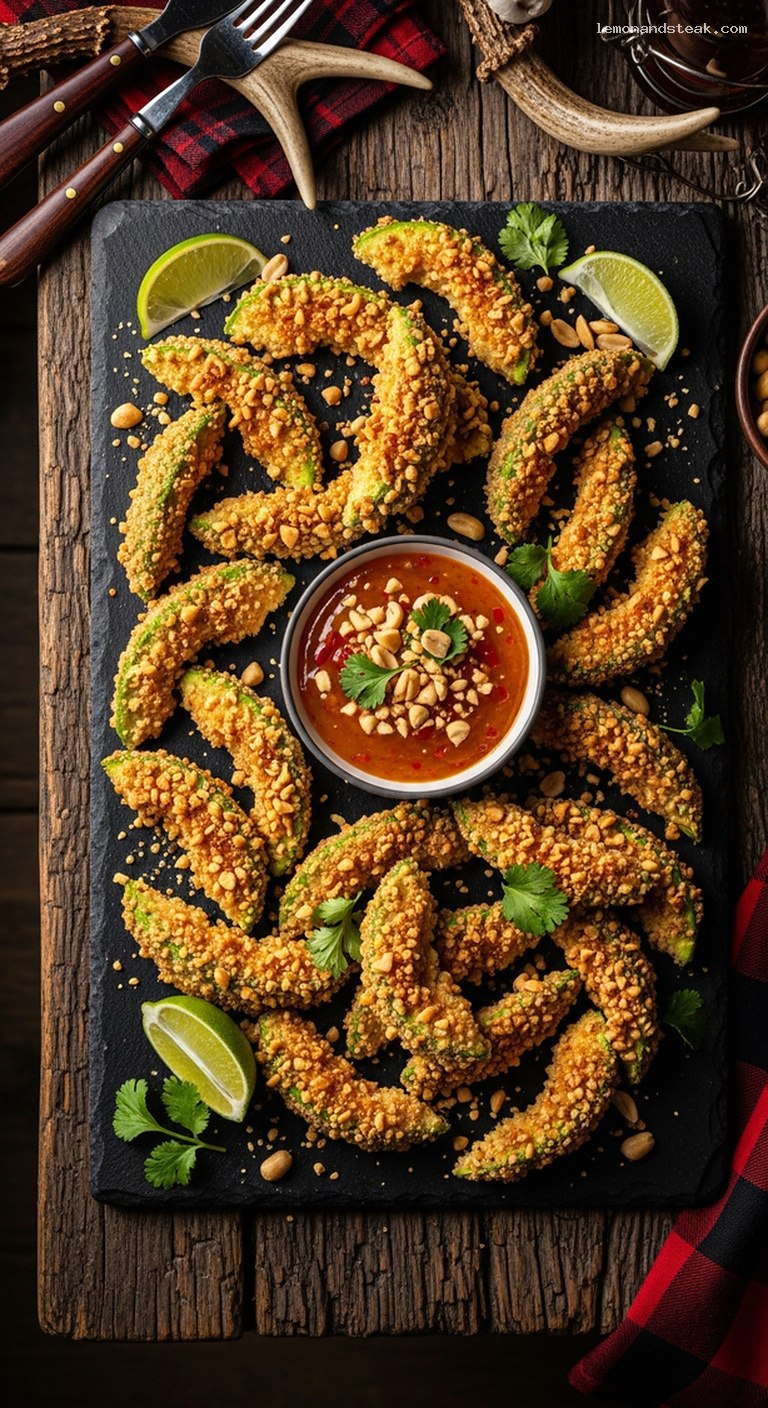 Peanut-Crusted Baked Avocado Fries With Chili-Peanut Dip