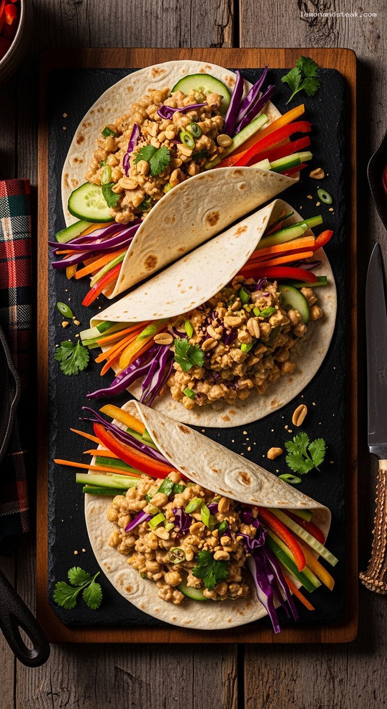 Peanut-Ginger Chickpea Salad Wraps with Crunchy Veggies