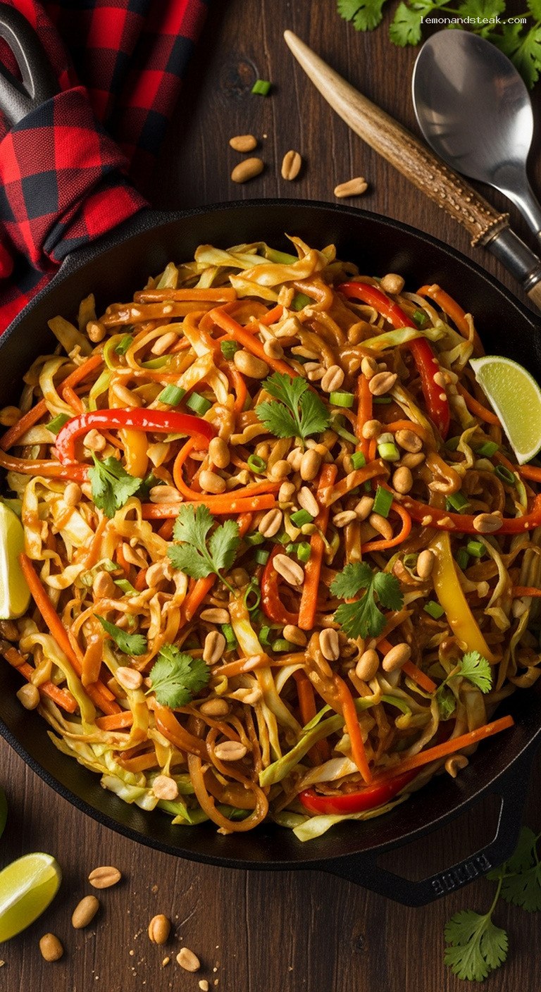 Peanut Ginger Vegetable Stir-Fry with Cabbage and Peppers