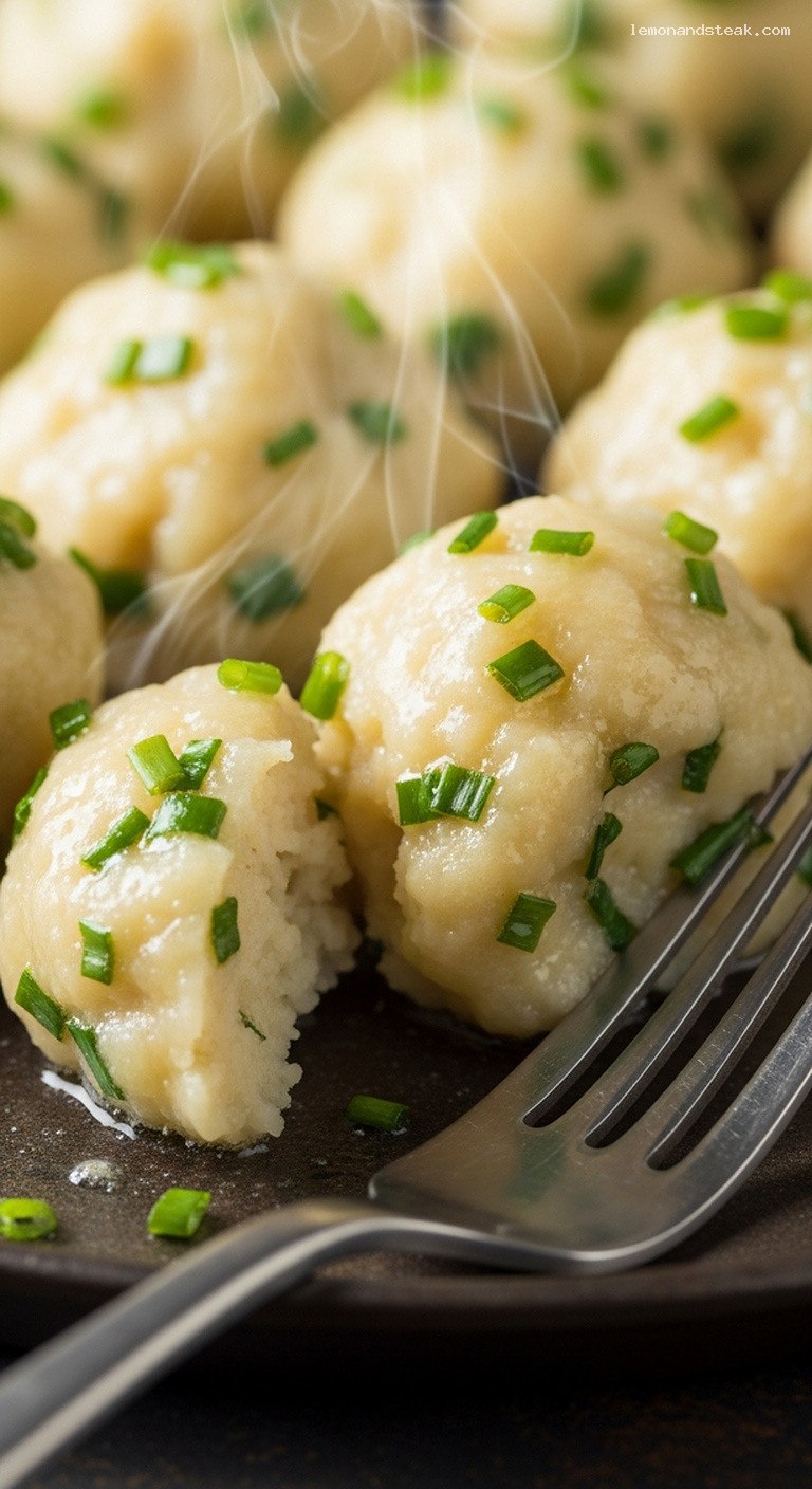 Pillowy Potato and Chive Dumplings in Butter – Closeup