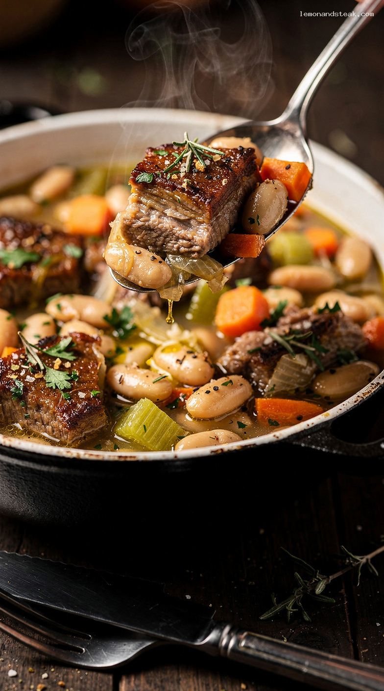 Pork Shoulder and White Bean Stew with Herbs – Closeup