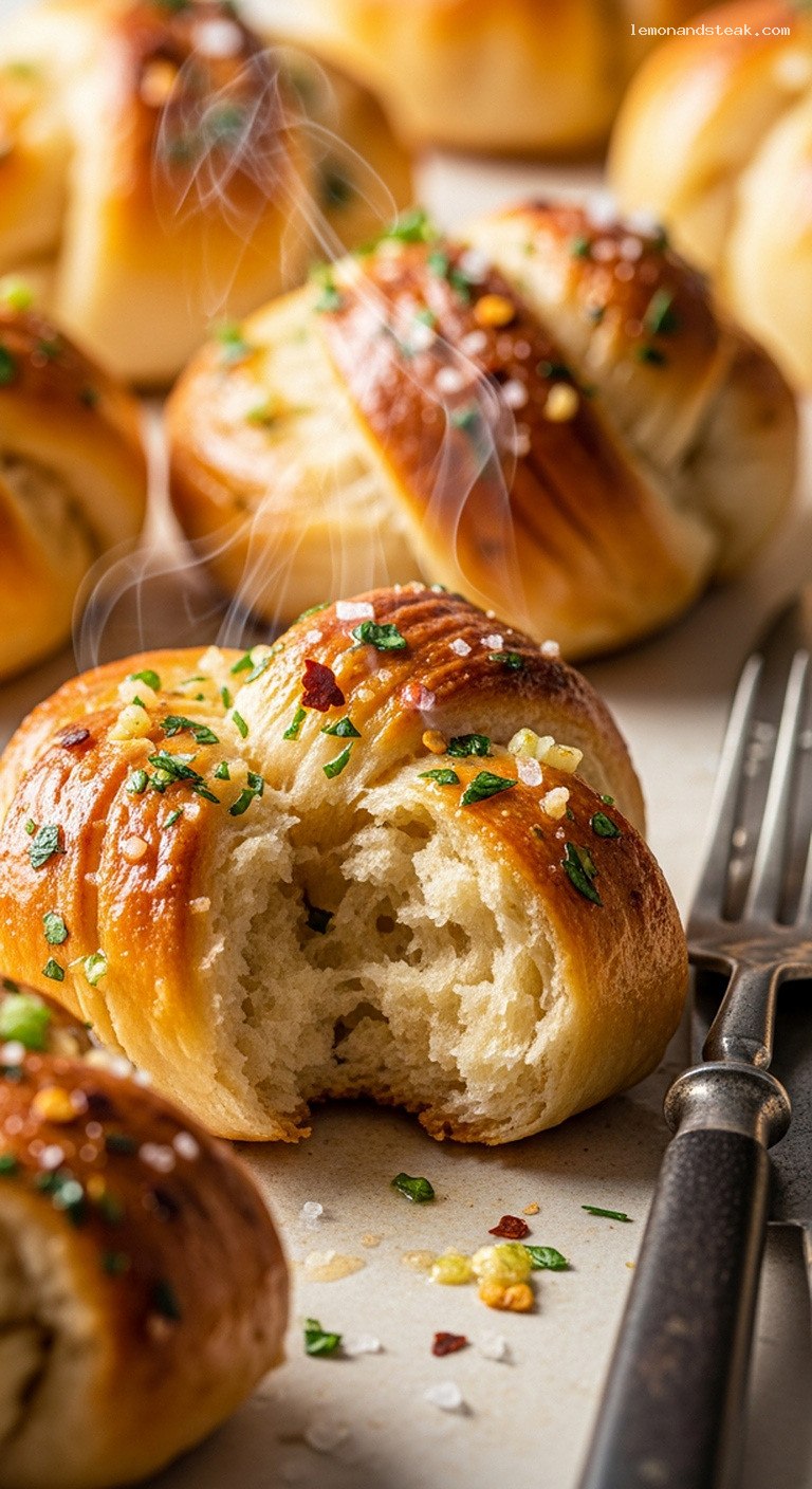 Quick Buttery Herb Garlic Knots with Biscuit Dough – Closeup