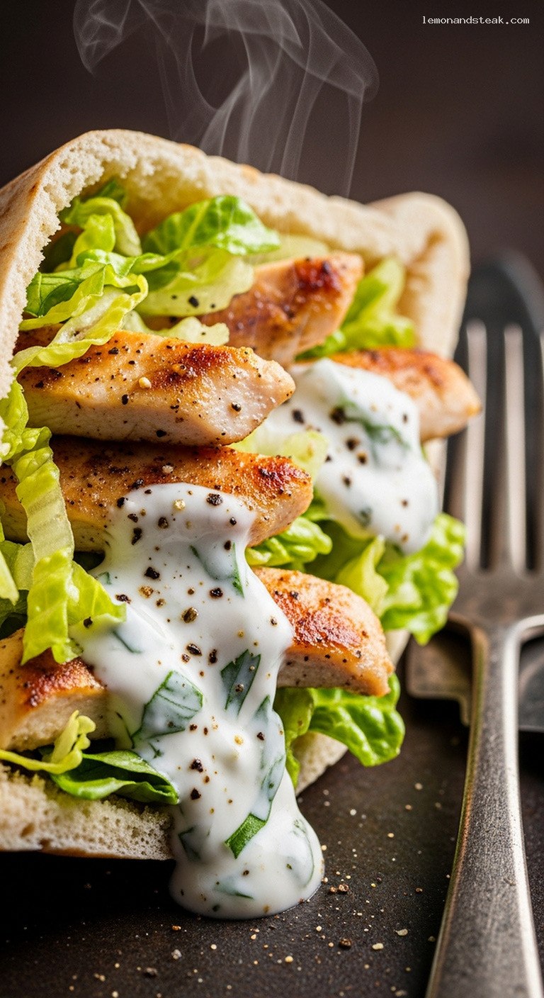 Quick Chicken Pita Pockets With Tangy Yogurt Sauce – Closeup