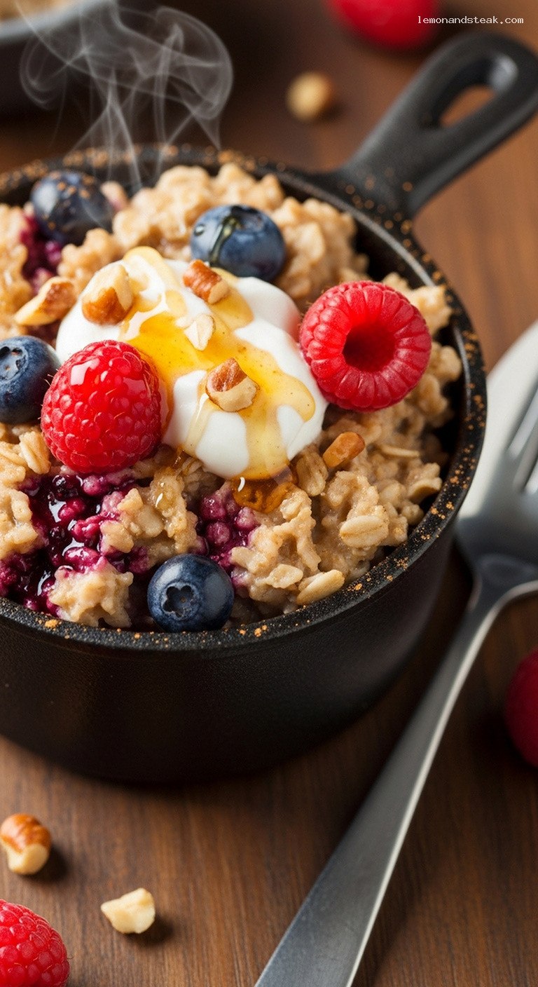 Quick Cozy Cinnamon Berry Oatmeal Cup – Closeup