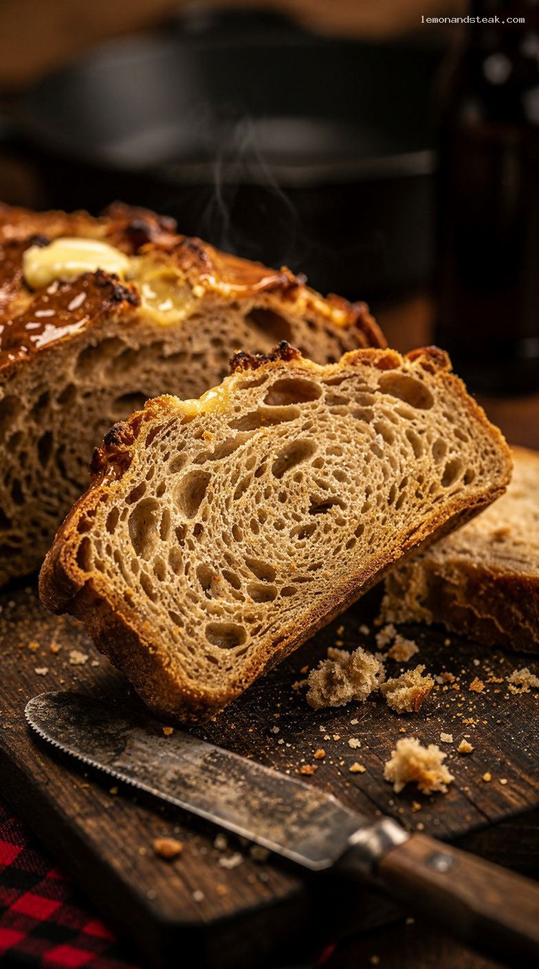 Quick Rustic Beer Bread With Butter – Closeup