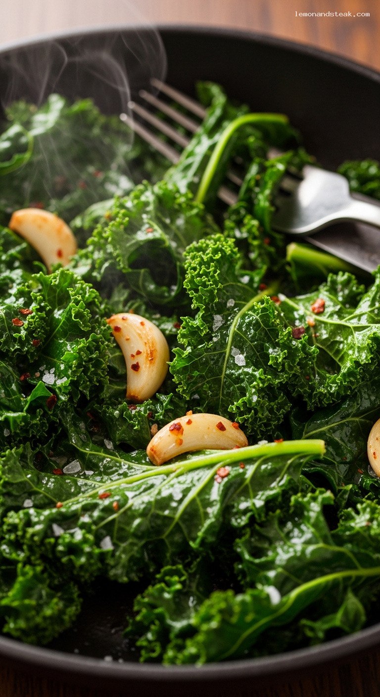 Quick Sautéed Kale with Garlic and Lemon – Closeup