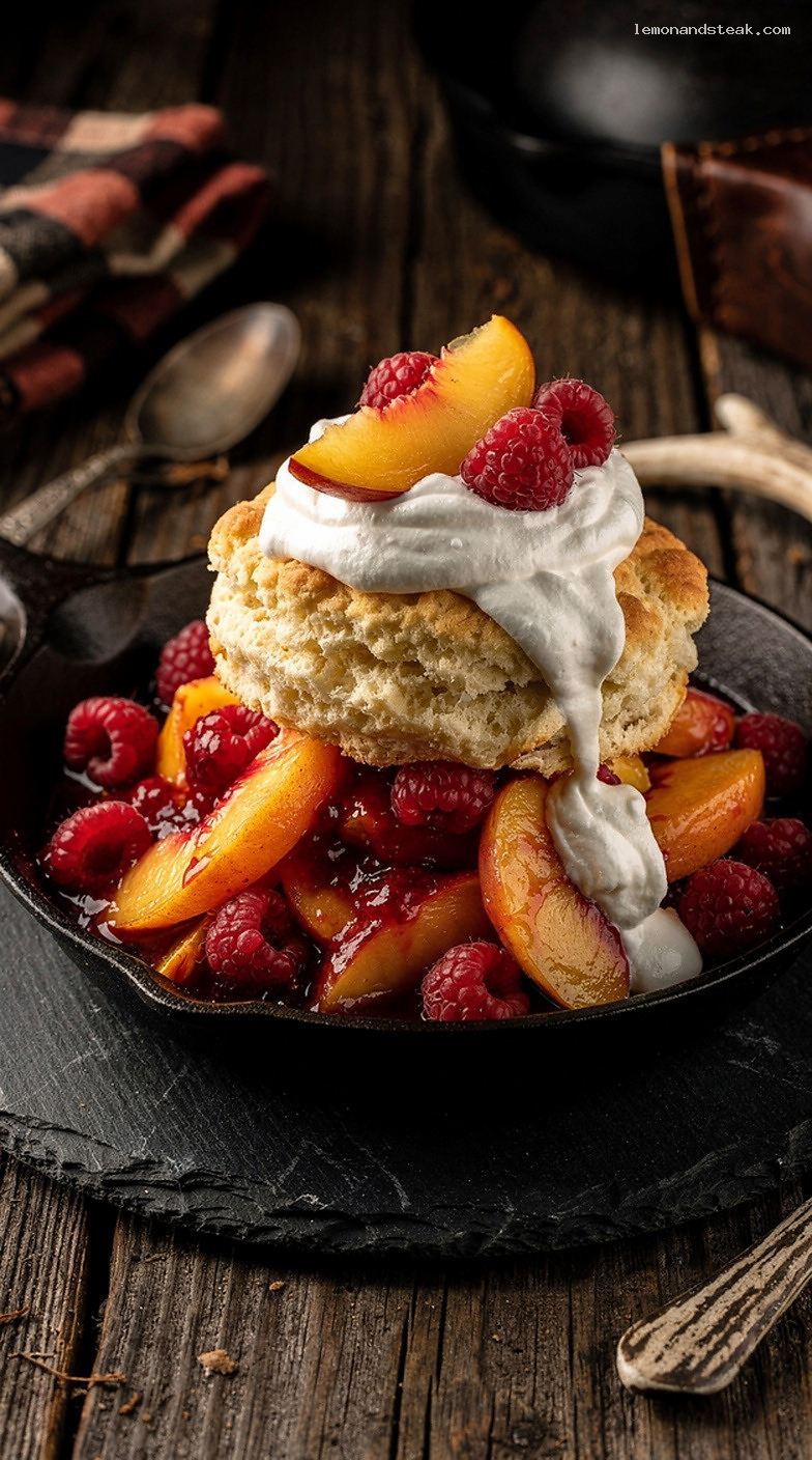 Raspberry Peach Shortcake With Vanilla Cream
