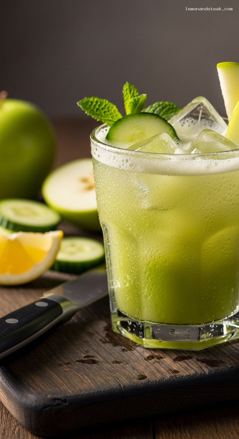 Refreshing Cucumber Apple Green Juice with Lemon – Closeup