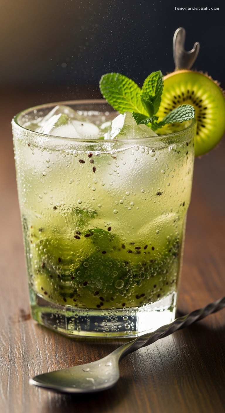Refreshing Kiwi Mint Sparkling Spritzer – Closeup
