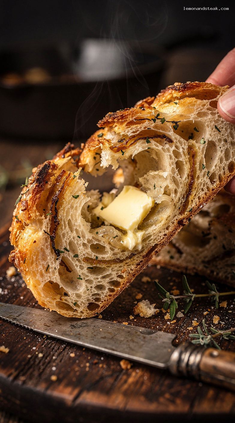Roasted Onion and Thyme Bread Loaf – Closeup
