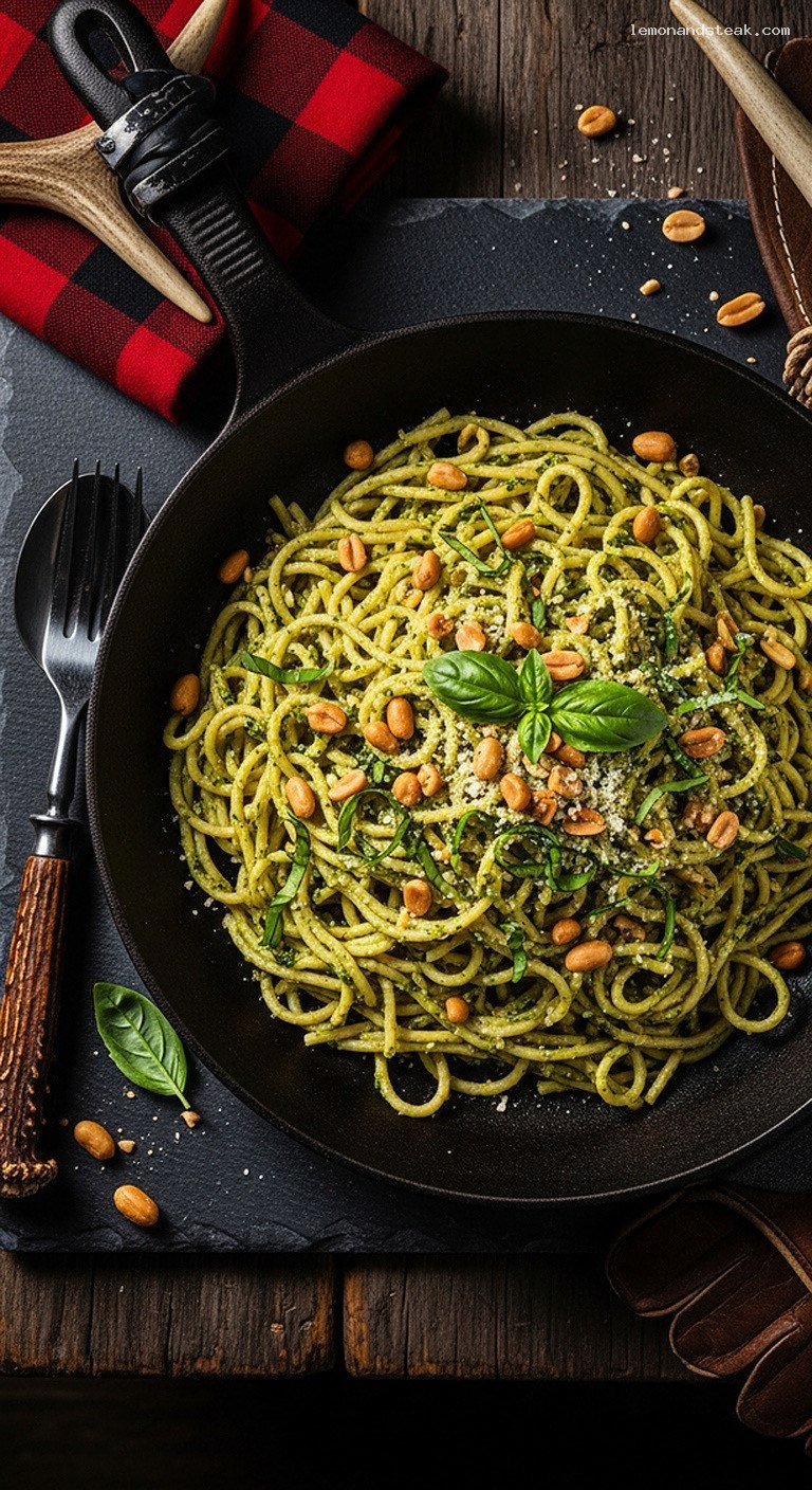 Roasted Peanut Pesto Pasta With Basil and Lemon