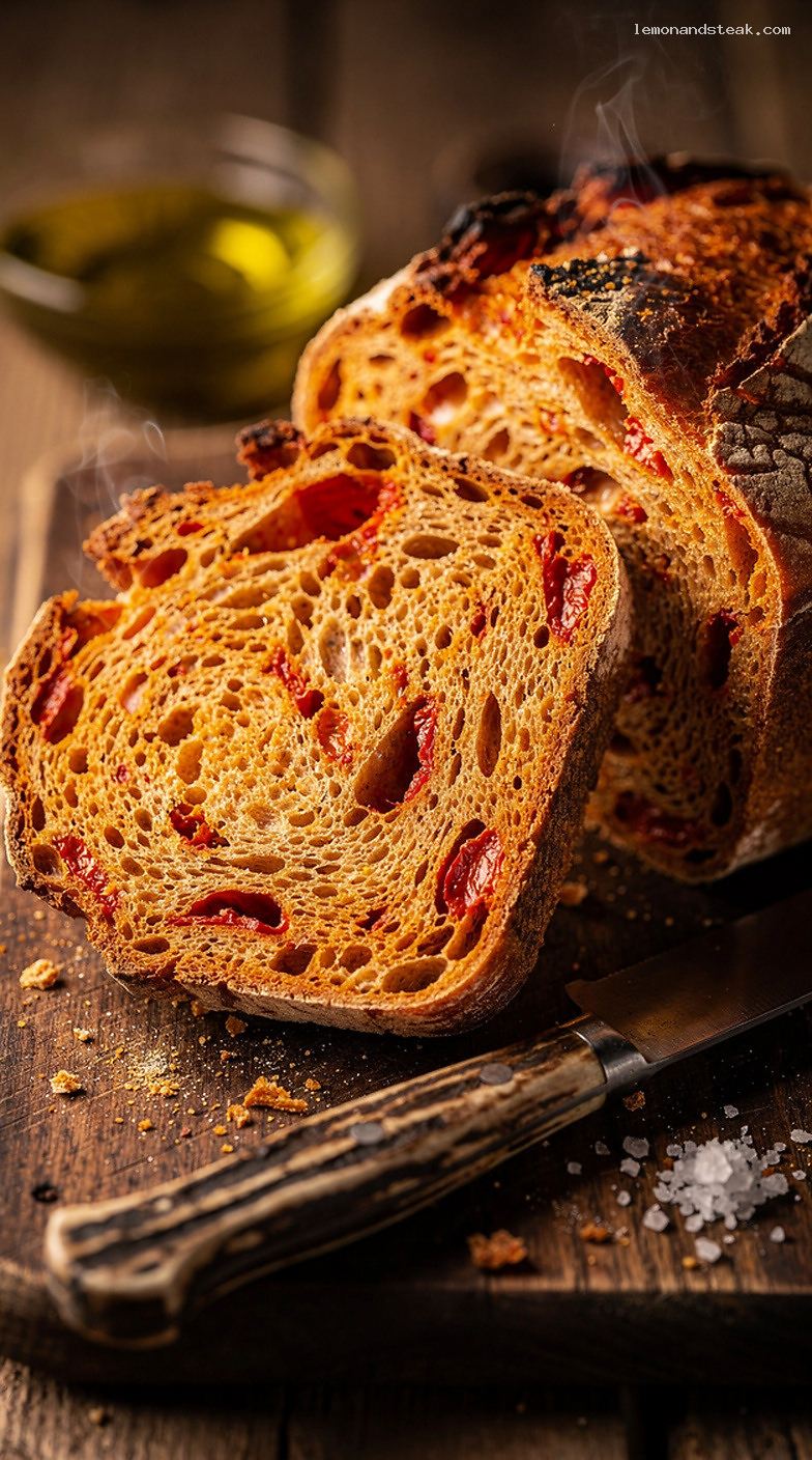 Roasted Red Pepper Olive Oil Yeast Bread – Closeup