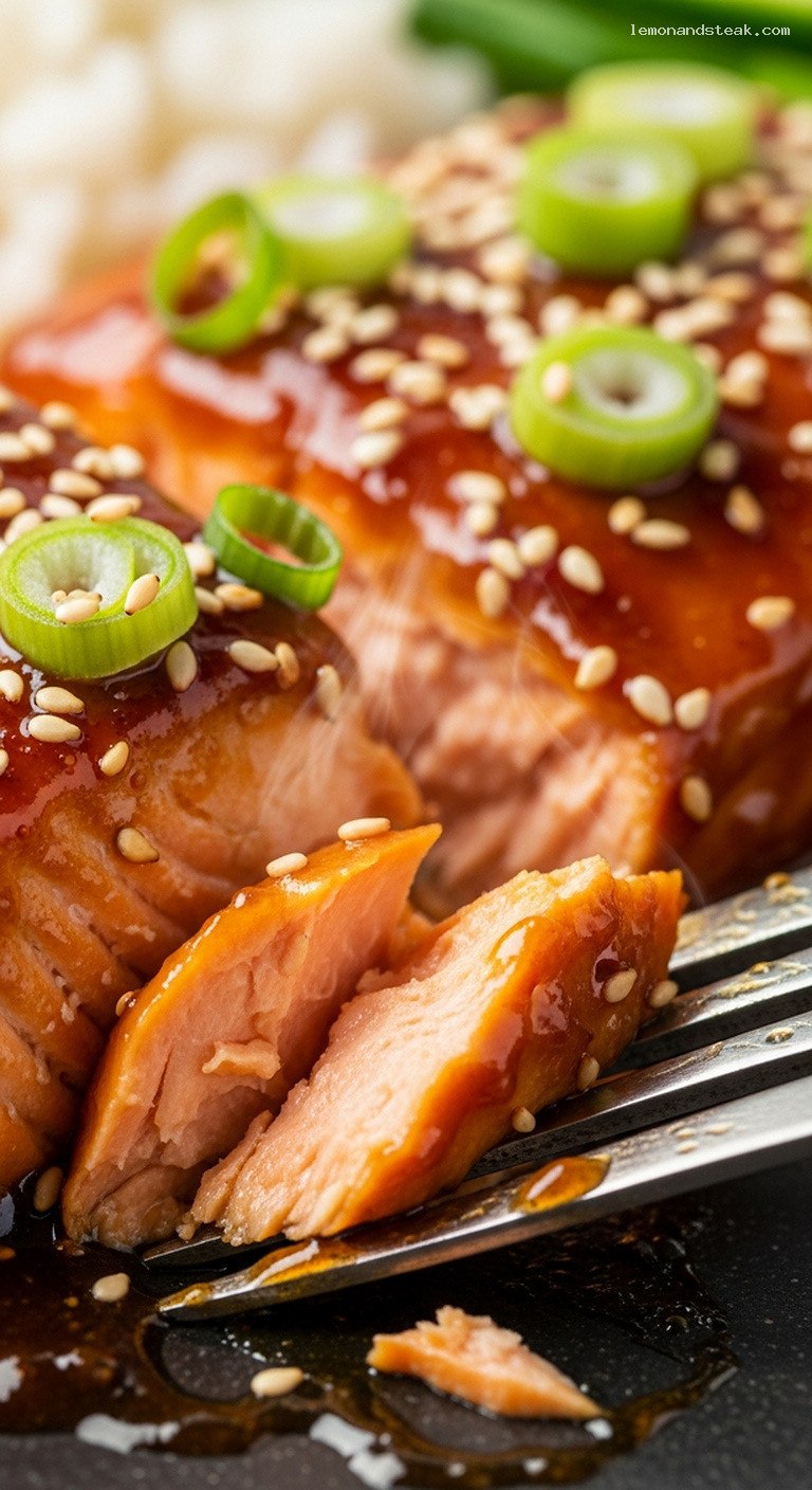 Roasted Salmon With Peanut Butter Miso Glaze – Closeup