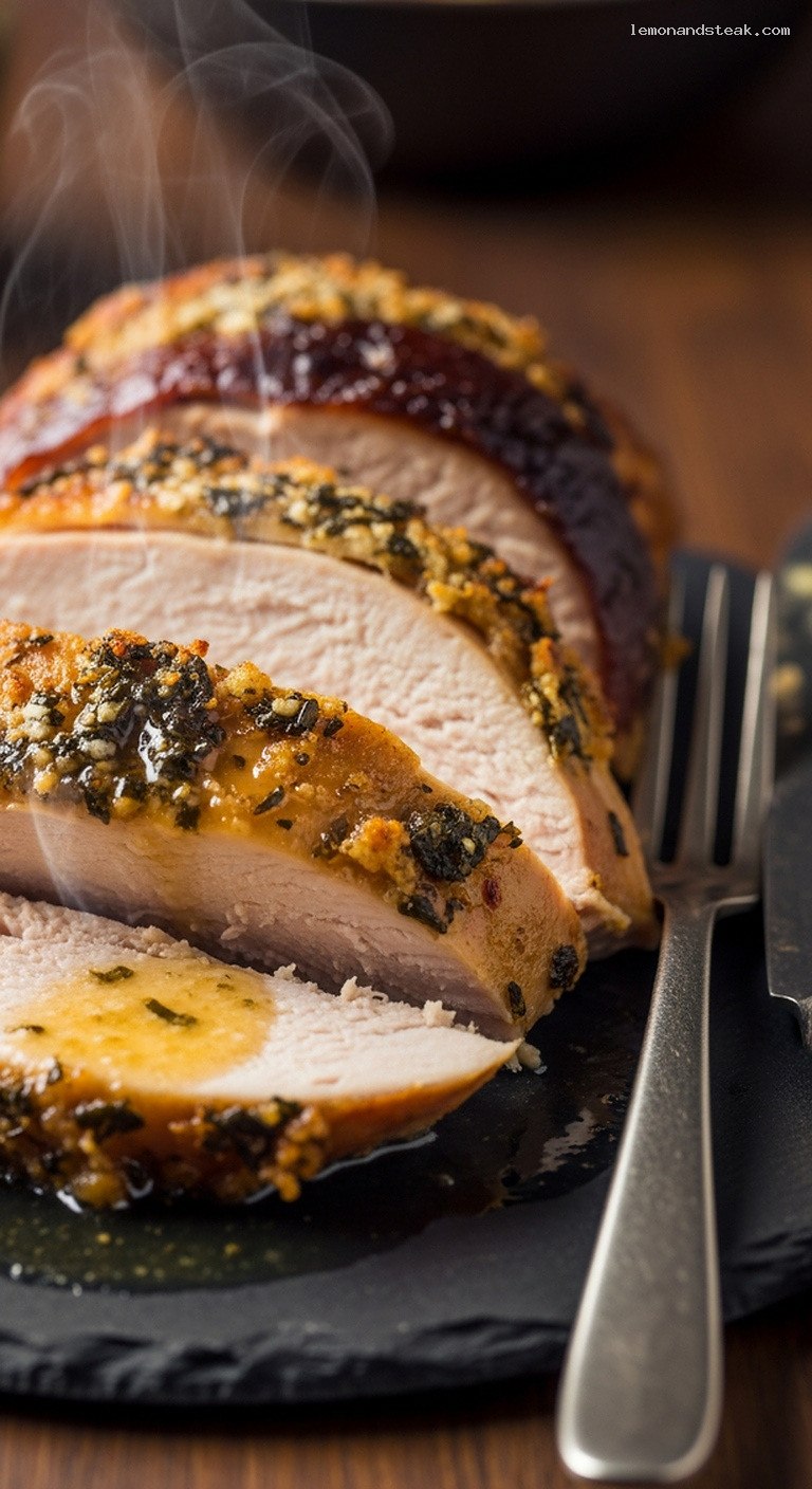 Roasted Turkey with Sage Butter and Caramelized Onion Jam – Closeup