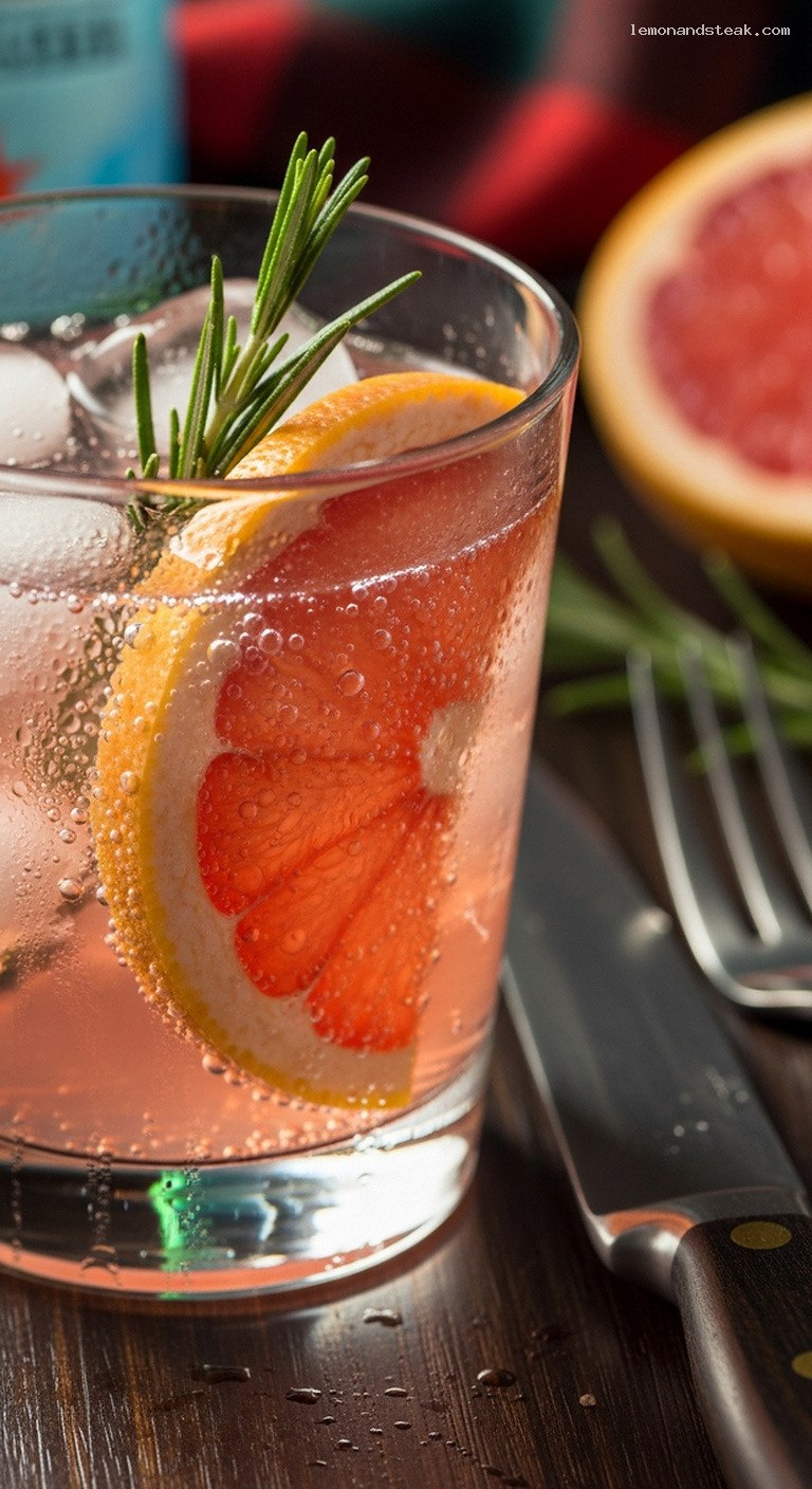 Rosemary-Grapefruit Sparkling Cooler – Closeup