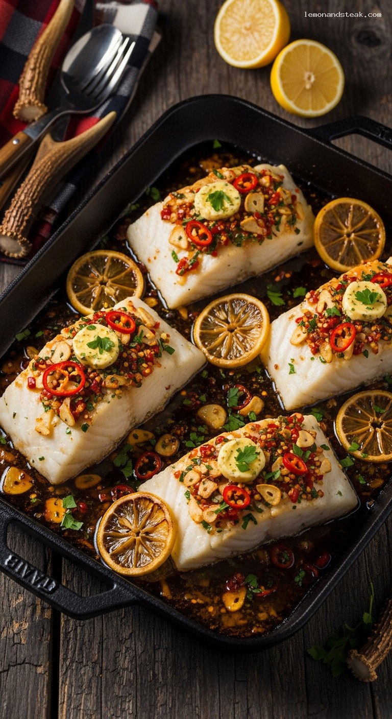 Rustic Chili-Garlic Butter Baked Cod with Lemon