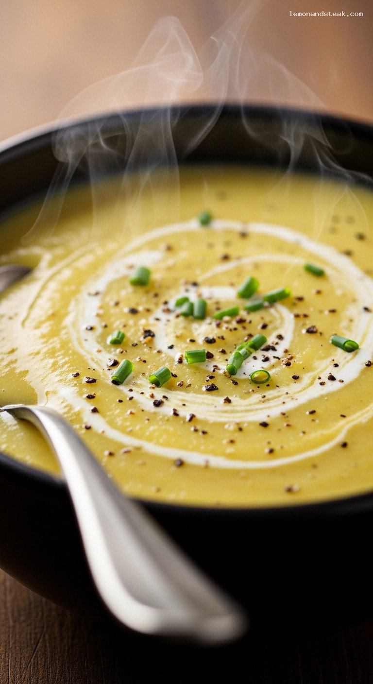 Rustic Creamy Potato Leek Soup for Cold Nights – Closeup