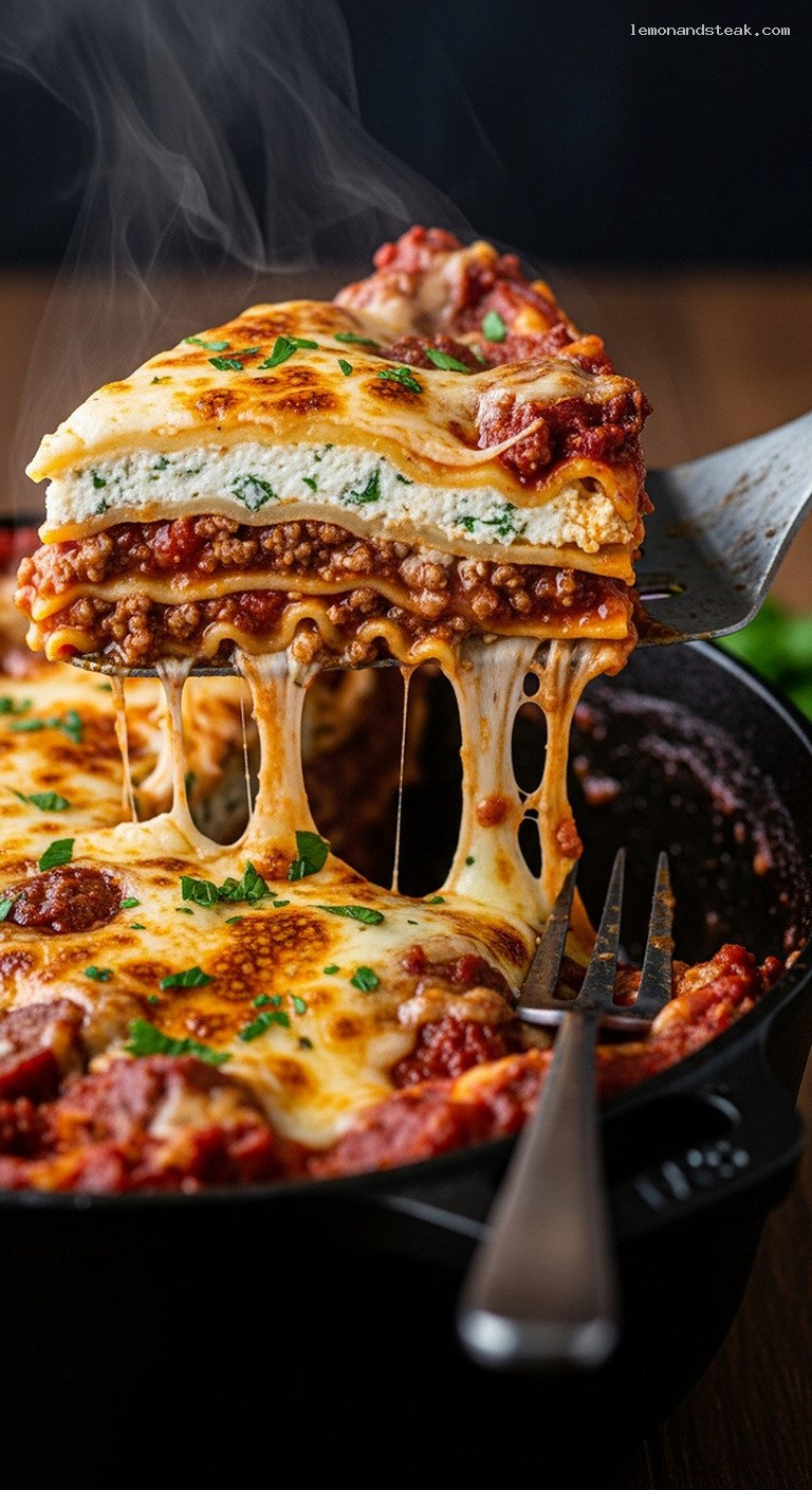 Rustic Dutch Oven Campfire Lasagna Bake – Closeup