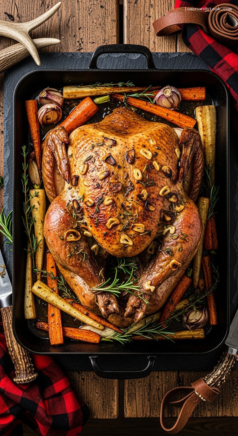 Rustic Garlic-Butter Roast Turkey With Carrots and Parsnips