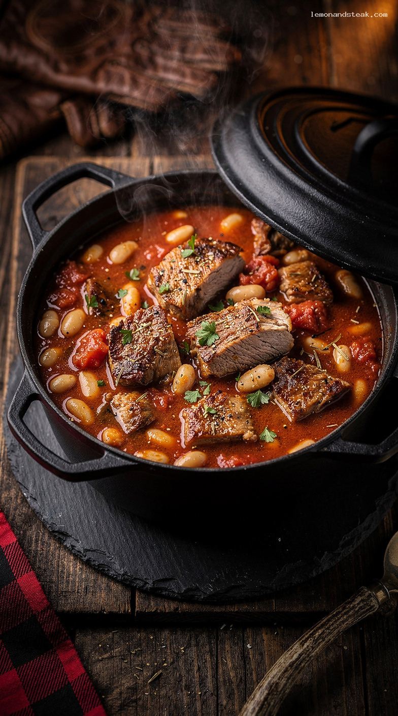 Rustic Pork, White Bean, and Tomato Stew