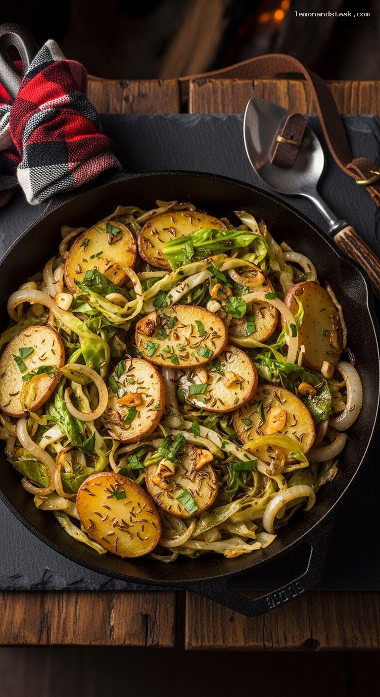 Rustic Potato and Cabbage Skillet with Onions and Vinegar