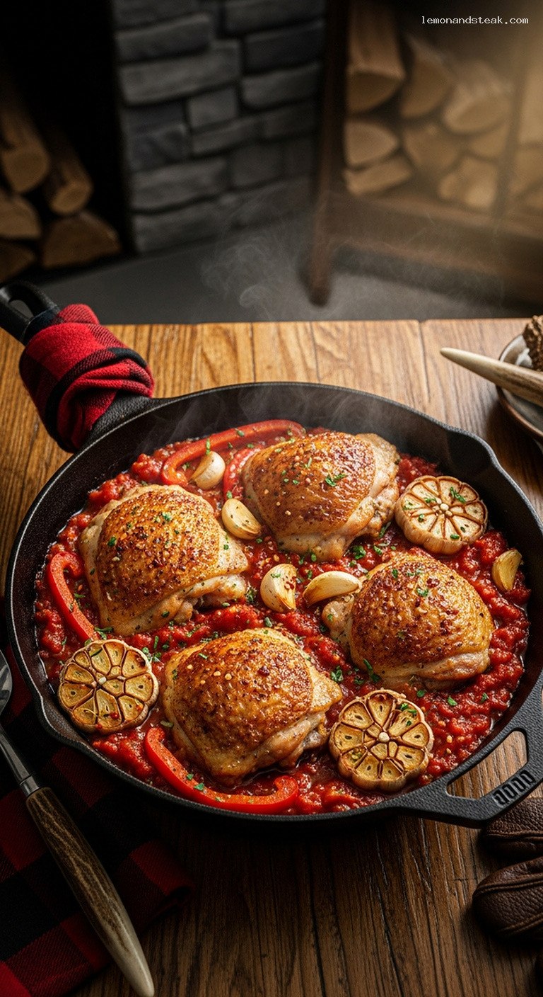 Rustic Spicy Garlic Tomato Skillet Chicken