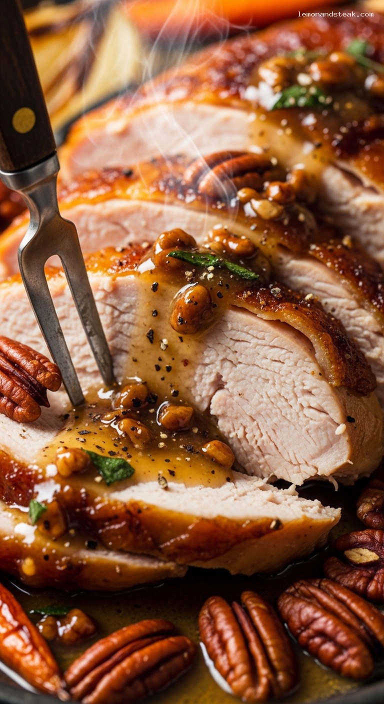 Sage Brown Butter Turkey with Toasted Pecans – Closeup