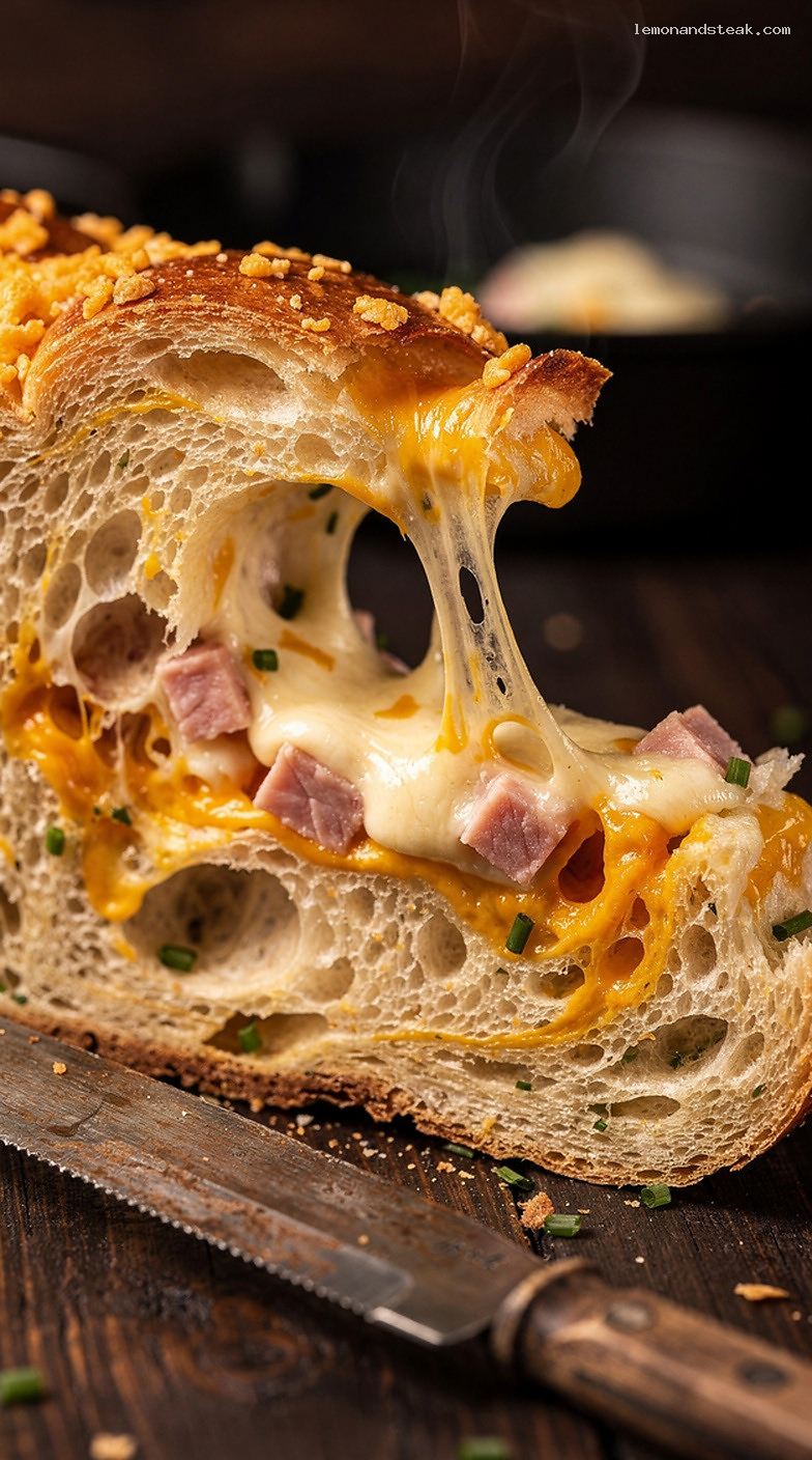 Savory Ham and Cheese Bread Loaf – Closeup