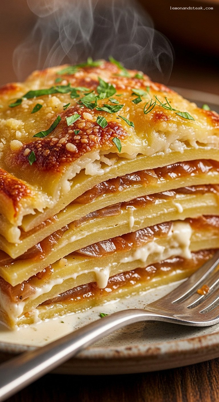 Savory Potato and Caramelized Fennel Gratin Bake – Closeup