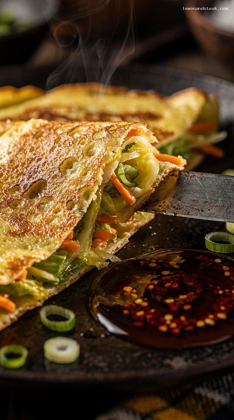 Savory Scallion Egg Pancakes with Crisp Golden Edges – Closeup