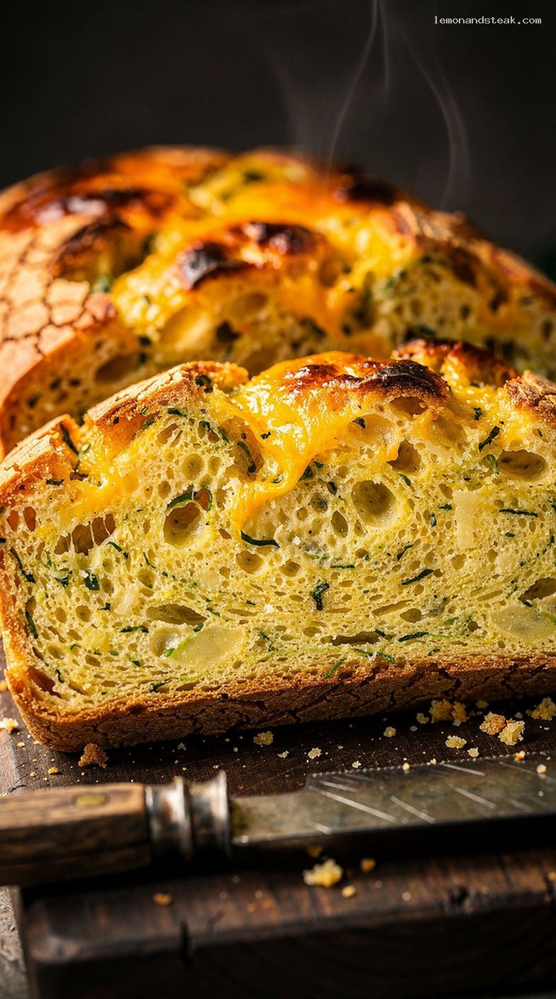 Savory Zucchini Cheese Bread With Sharp Cheddar – Closeup