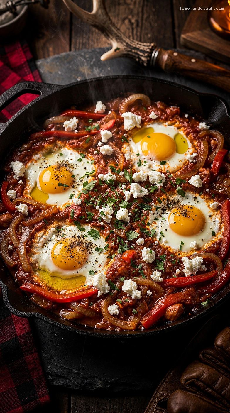 Shakshuka-Style Poached Eggs in Spiced Tomato Pepper Sauce