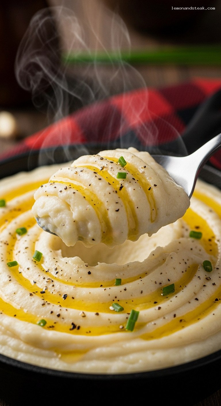 Silky Garlic Potato and Cauliflower Purée – Closeup